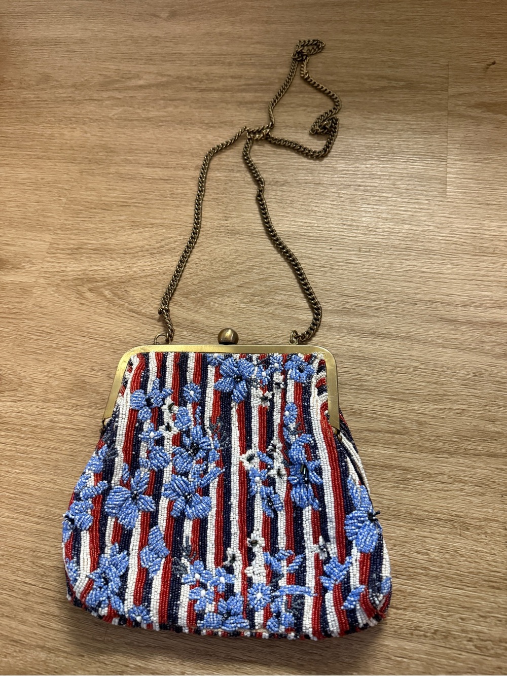 Brand New Anthropologie Beaded Floral Striped Bag